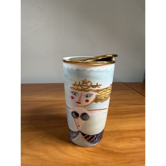 Starbucks Other - Starbucks 2014 Tumbler Mermaid Ceramic 12oz Travel Dot Collection Gold Lid